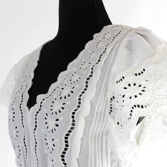 Sea Georgina White Eyelet Flutter Sleeve Cotton Dress 12 NEW V-Neckline Midi L - Picture 4 of 9